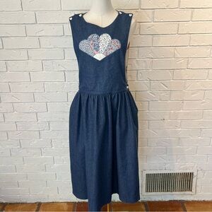 Vintage 80s 90s Armoire Denim Quilt Patch Midi Dress Jumper S M